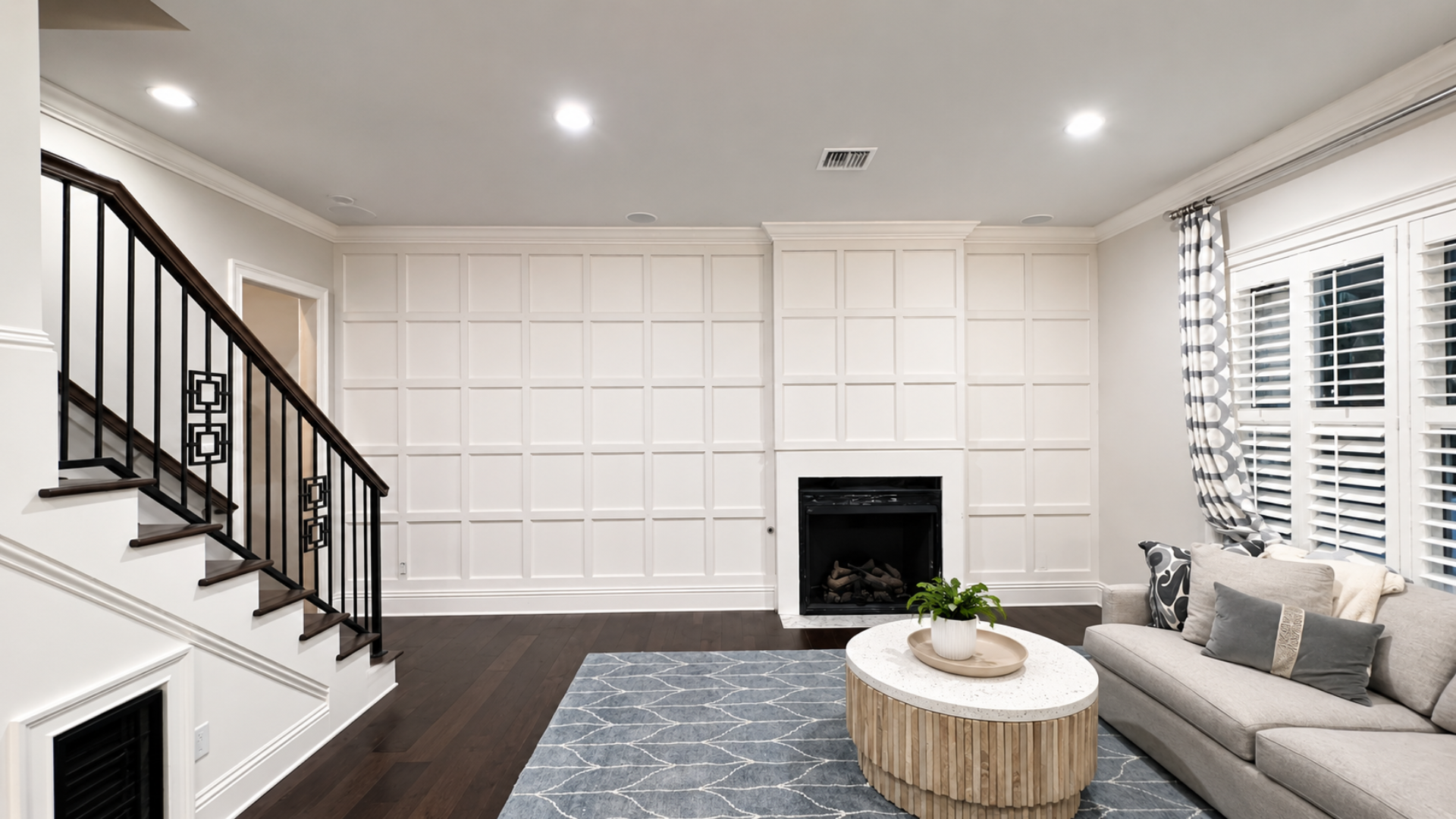 Custom trim and moulding giving the room a finished, built-in feel
